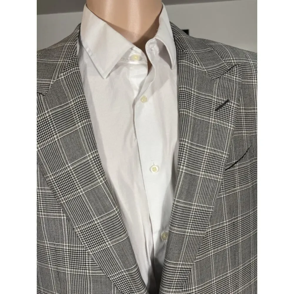 Tom Ford Houndstooth Wool Silk Peak Lapel 2Pc Suit 54R 44R US 38x30 Trousers